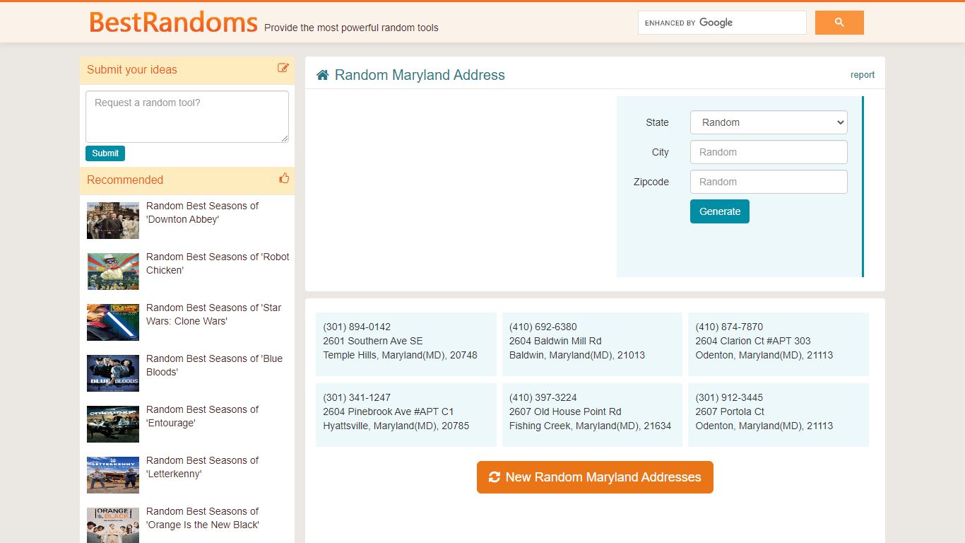 Random Maryland Address | Best Random Tools